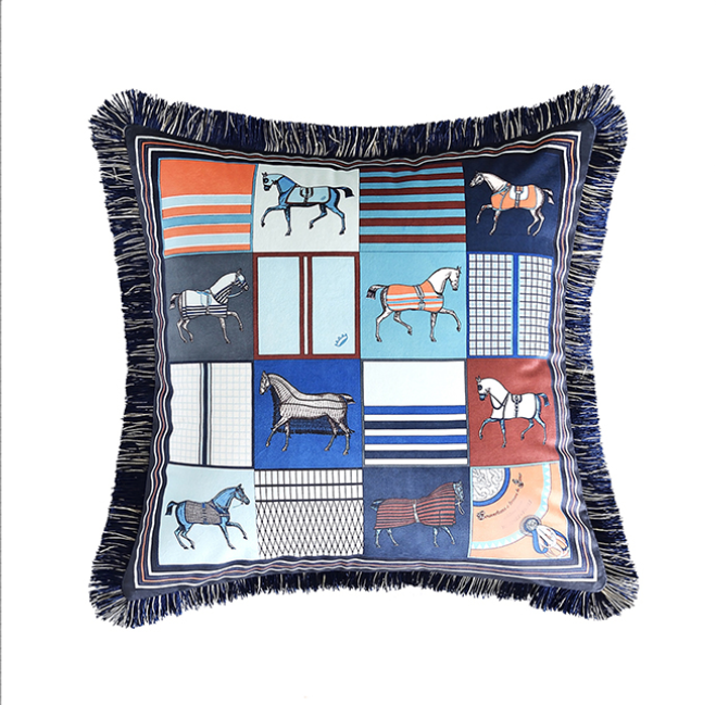 Equestrian Homewares Blue and Orange small horses with blue fringe