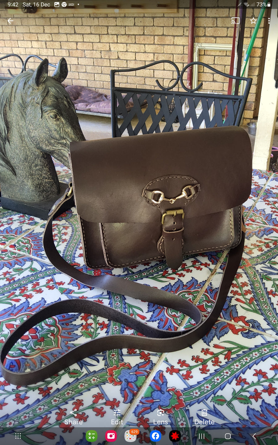 Leather Small Saddlebag Handbag with Goldbit