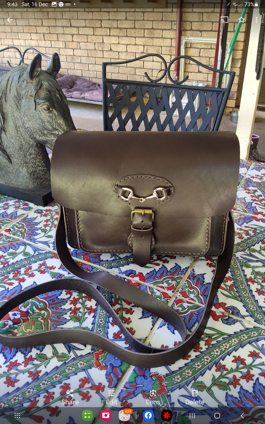 Leather Small Saddlebag Handbag with Goldbit