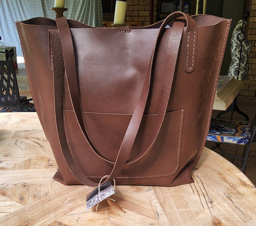 Leather Large Brown Tote with Large Gold Bit Decoration