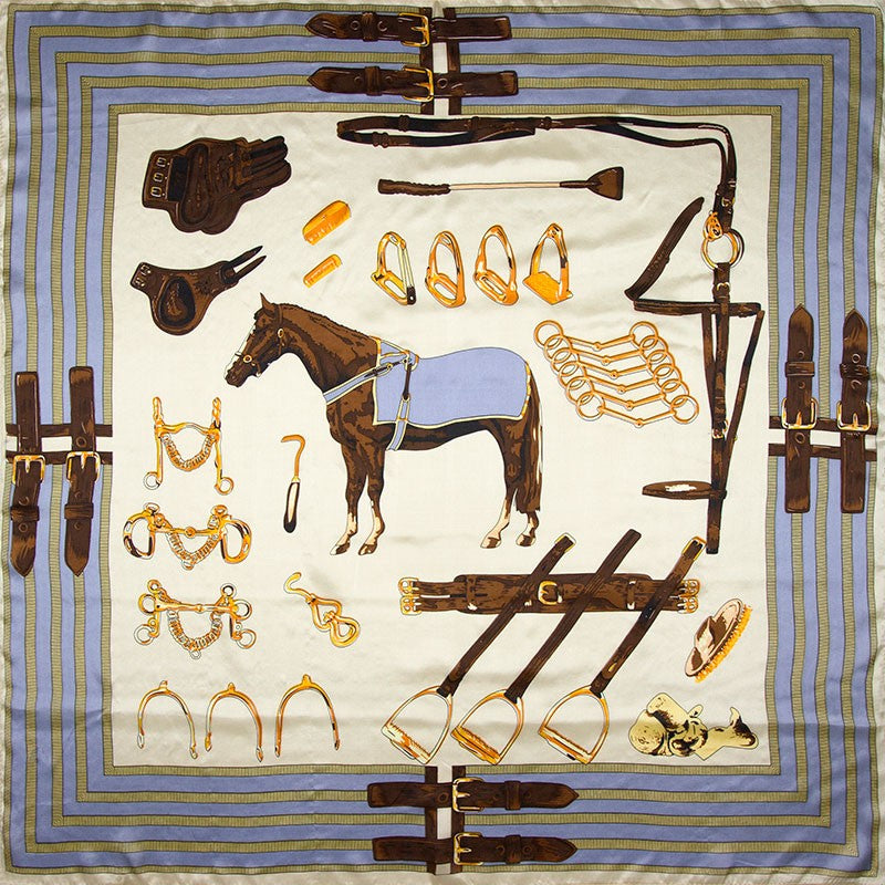 100% silk scarf with elegant horse print in two colours