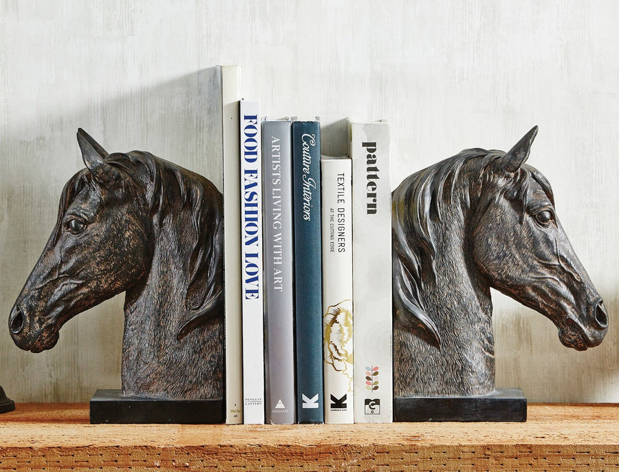 Equestrian Large Black Horsehead Bookends